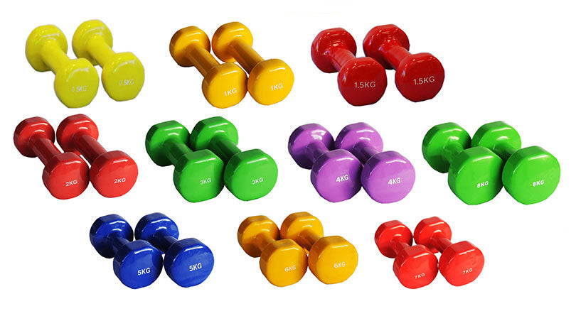 Pair of 0.5kg-8kg Vinyl Coated Dumbbell - iworkout.com.au
