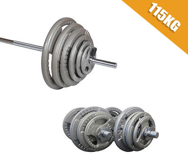 115kg Standard Hammertone Barbell/Dumbbell Weights Set - iworkout.com.au