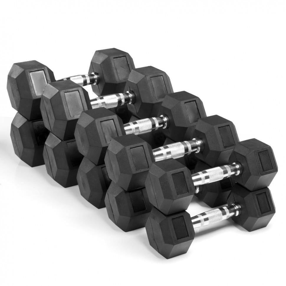 10-20kg Rubber Hexagonal Dumbbell Set with 2-tier Dumbbell Rack - iworkout.com.au