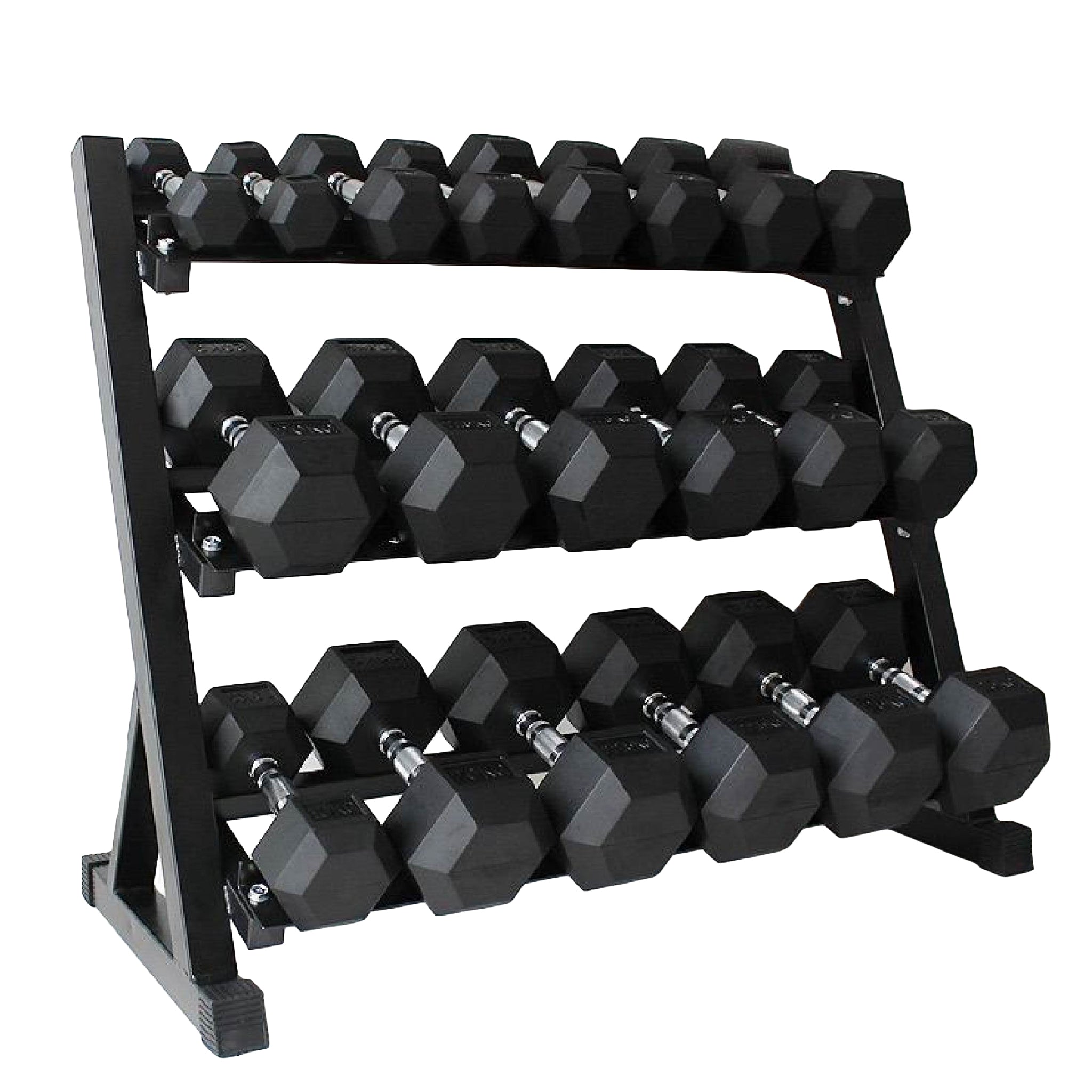 1-50kg Rubber Hexagonal Dumbbell Set With Two of 3-Tiers Dumbbell Rack - iworkout.com.au
