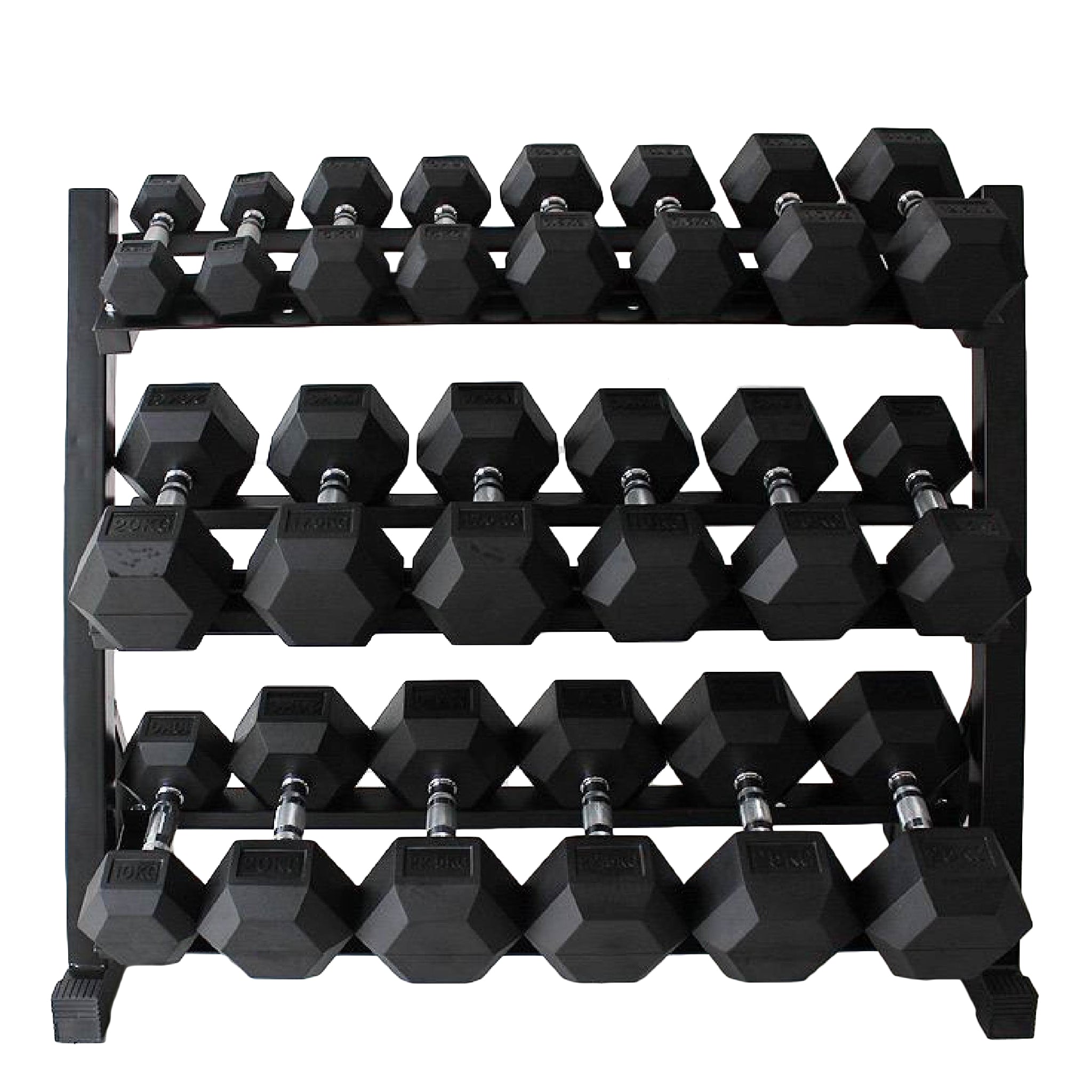 1-50kg Rubber Hexagonal Dumbbell Set With Two of 3-Tiers Dumbbell Rack - iworkout.com.au