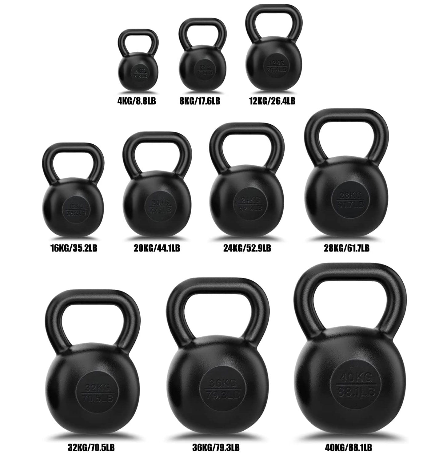 4kg to 40kg, 4kg increment Kettlebell - Weights With Rack