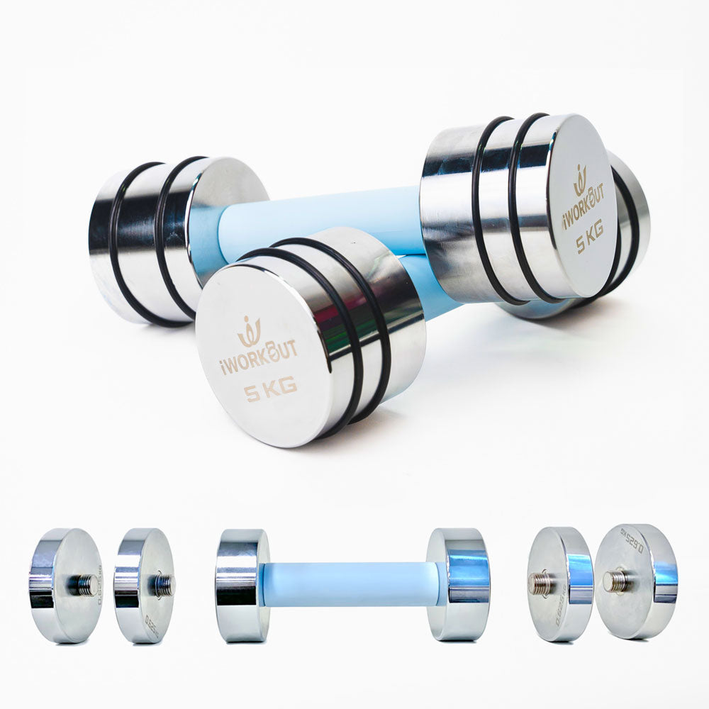 iWorkout Adjustable Dumbbells 5kg Set of 2 (1.75kg/2.5kg/3kg/3.75kg/5kg) Steel Dumbbells with Foam Handle Ultracompact Dumbbell Set Fitnees at Home (5kgx2)