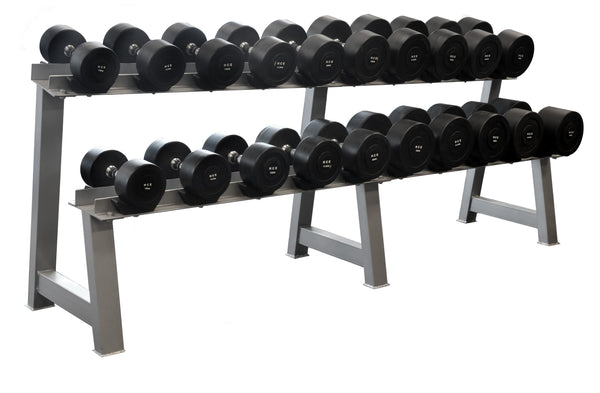 10-40kg Rubber Round Dumbbell Set With 2-Tiers Dumbbell Rack - iworkout.com.au