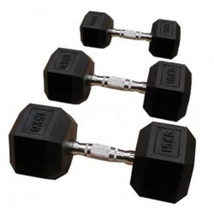 Pair of 3kg Rubber Hex Dumbbells - iworkout.com.au